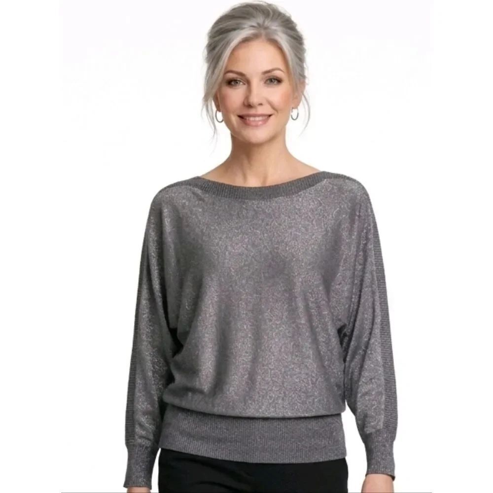 Joseph A. Gray Metallic Sparkle Boatneck Dolman Sleeve Sweater Size XL